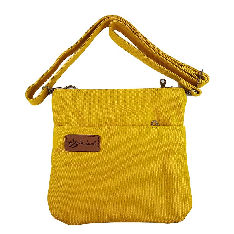 Eafami Cotton Canvas Multi-pocket Flat Bag-Baldur Yellow - Messenger Bags & Sling Bags - Cotton & Hemp Yellow