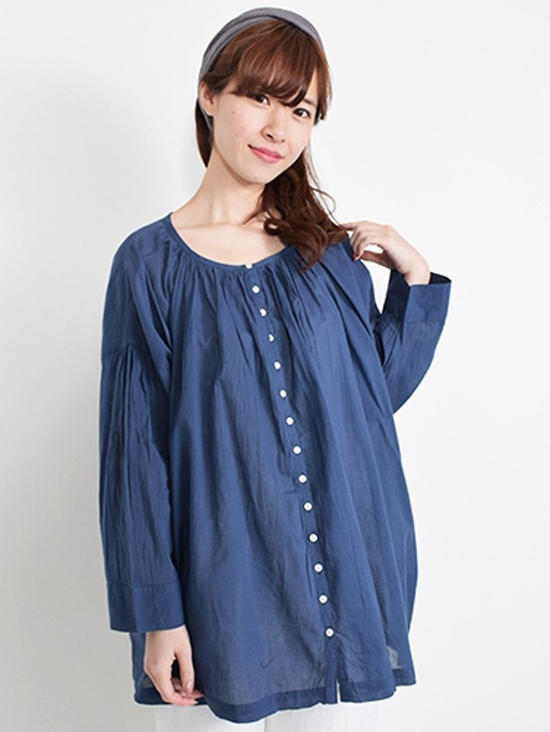 Gather design wide blouse - Women's Tops - Cotton & Hemp White