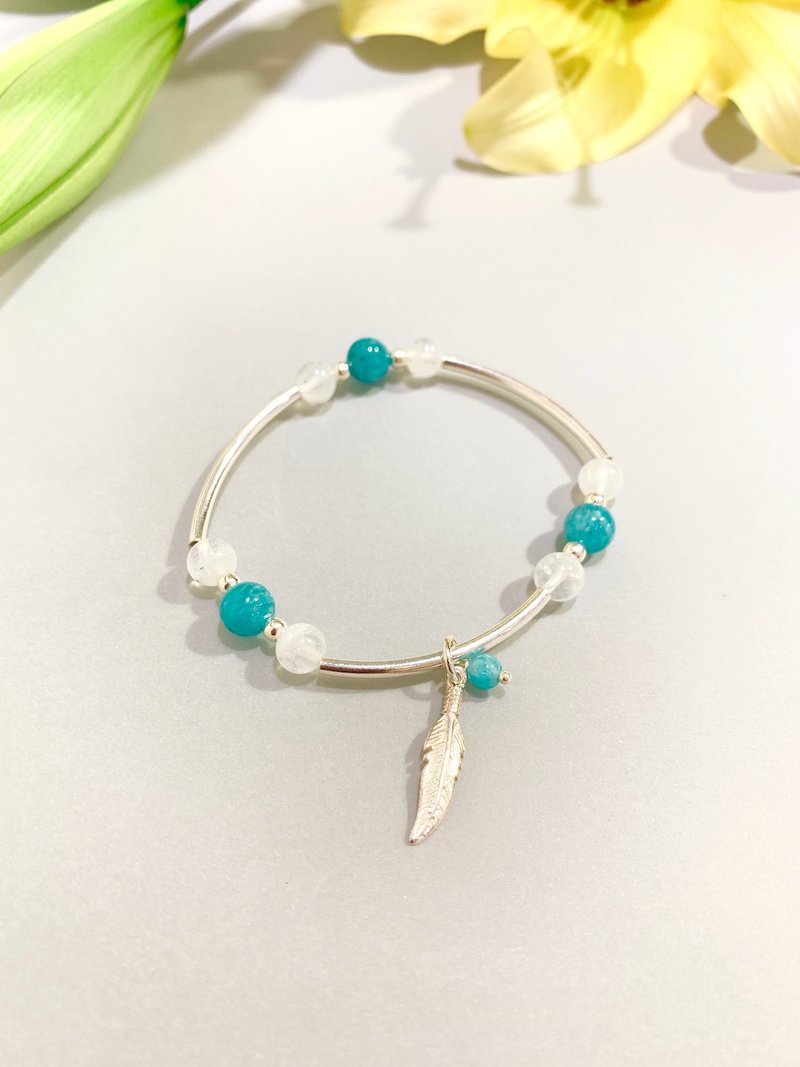 Ops Amazonite silver bracelet-天河石/湖水綠/銀/月光石/藍綠色 - 手鍊/手環 - 寶石 綠色