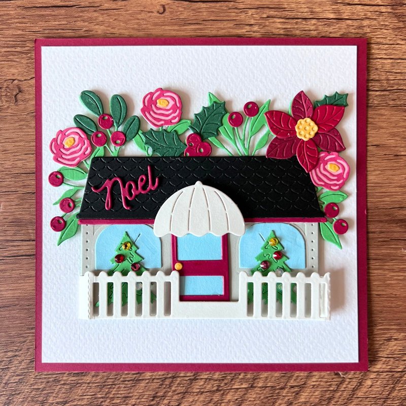 Noel Shop with flowers and Christmas Trees Christmas Card - Cards & Postcards - Paper Red