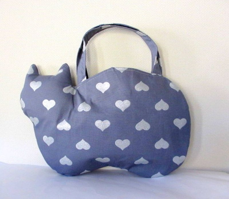 Cat bag - กระเป๋าถือ - ผ้าฝ้าย/ผ้าลินิน สีน้ำเงิน