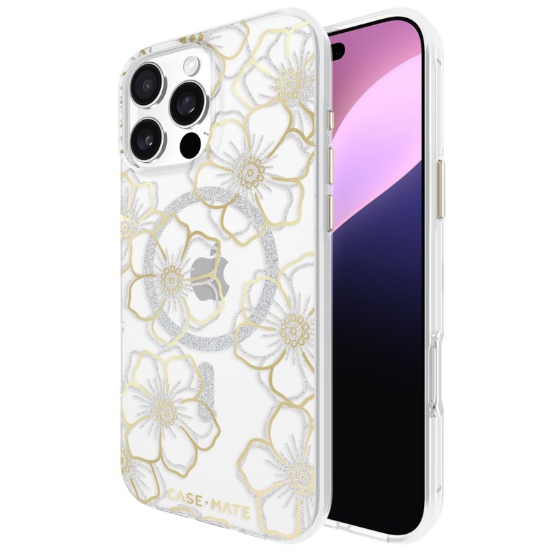 iPhone 16 Pro Max Floral Gems - Gold Case MagSafe Edition - เคส/ซองมือถือ - วัสดุอื่นๆ สีทอง