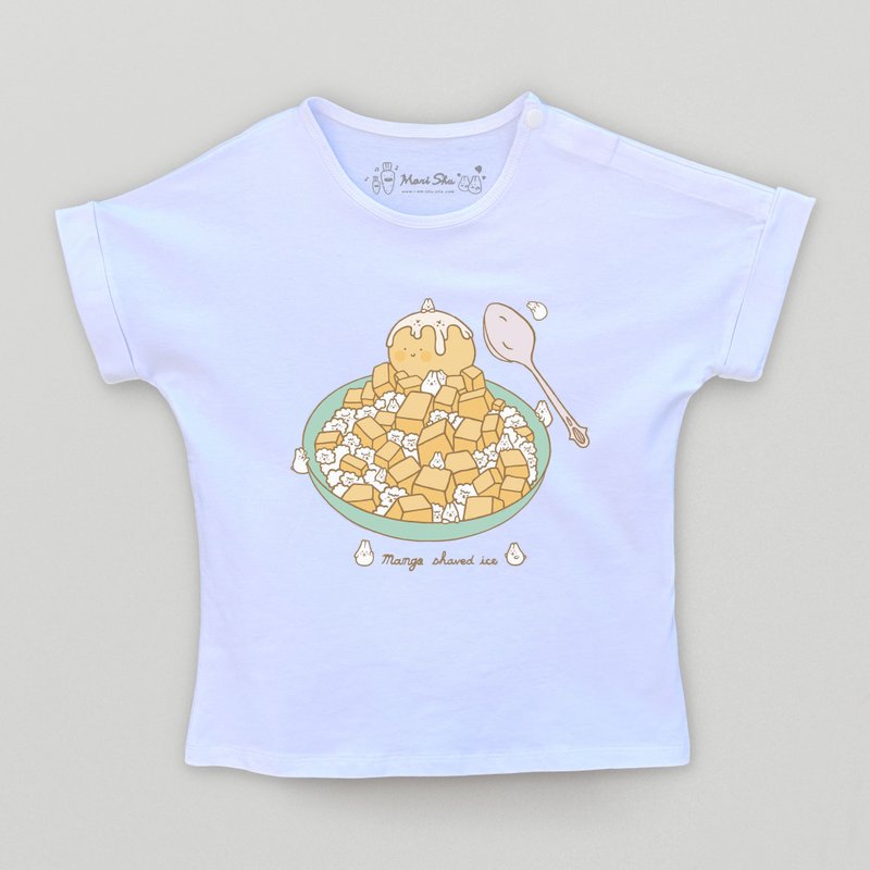 Kid-Mochi Rabbit and Bubble Sheep Mango Ice Kids T-shirt (White) - เสื้อยืด - ผ้าฝ้าย/ผ้าลินิน ขาว