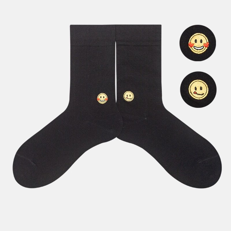 HELLO MONDAY 世界語言Emoji 情侶款網紅襪子 潮流中筒襪街頭百搭 - 襪子 - 棉．麻 黑色