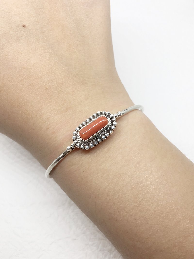 Red Coralstone 925 sterling silver elegant bracelet Nepal handmade mosaic production - Bracelets - Gemstone Red