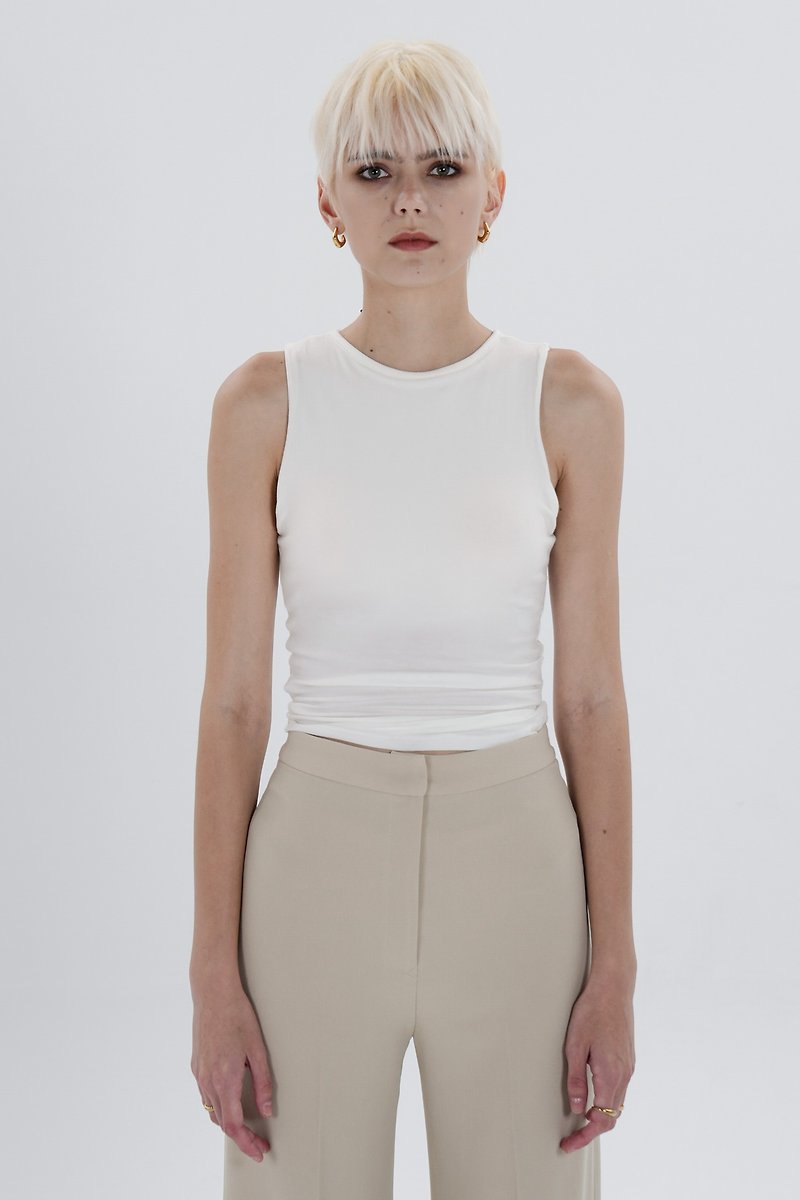 Modal Asymmetrical Styling Tank Top - White - เสื้อกั๊กผู้หญิง - ผ้าฝ้าย/ผ้าลินิน ขาว