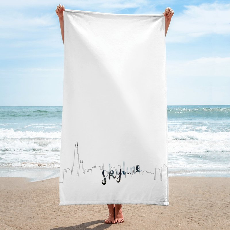 Beach Towel - Chicago Skyline - 毛巾/浴巾 - 棉．麻 白色