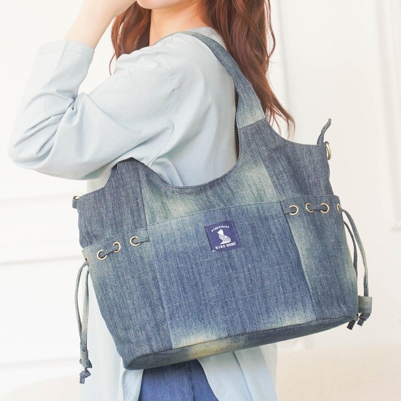 Kiro cat denim large-capacity shoulder/cross-body/dual-purpose bag [250060] - กระเป๋าถือ - ผ้าฝ้าย/ผ้าลินิน 