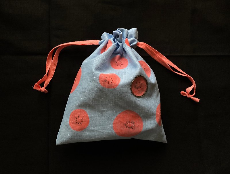 The melon hand-embroidered drawstring bag in the laboratory - กระเป๋าเครื่องสำอาง - ผ้าฝ้าย/ผ้าลินิน สึชมพู