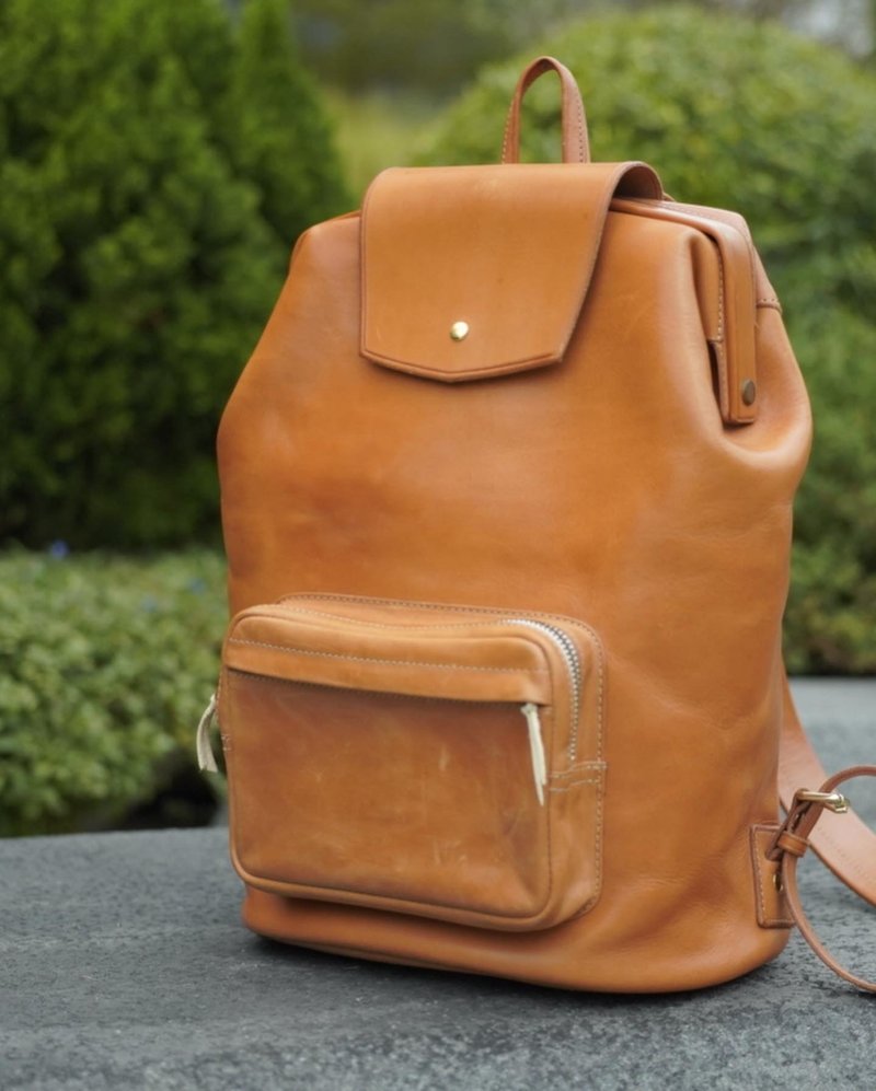 MOOS 　美式復古 醫生包口金背包 - 後背包/背包/書包 - 真皮 橘色