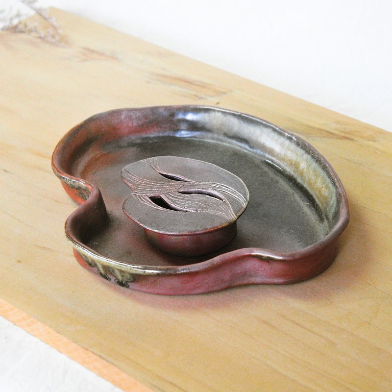 Wood fired pottery. Row cloud water double tea tray dry bubble table - ถ้วย - ดินเผา สีนำ้ตาล