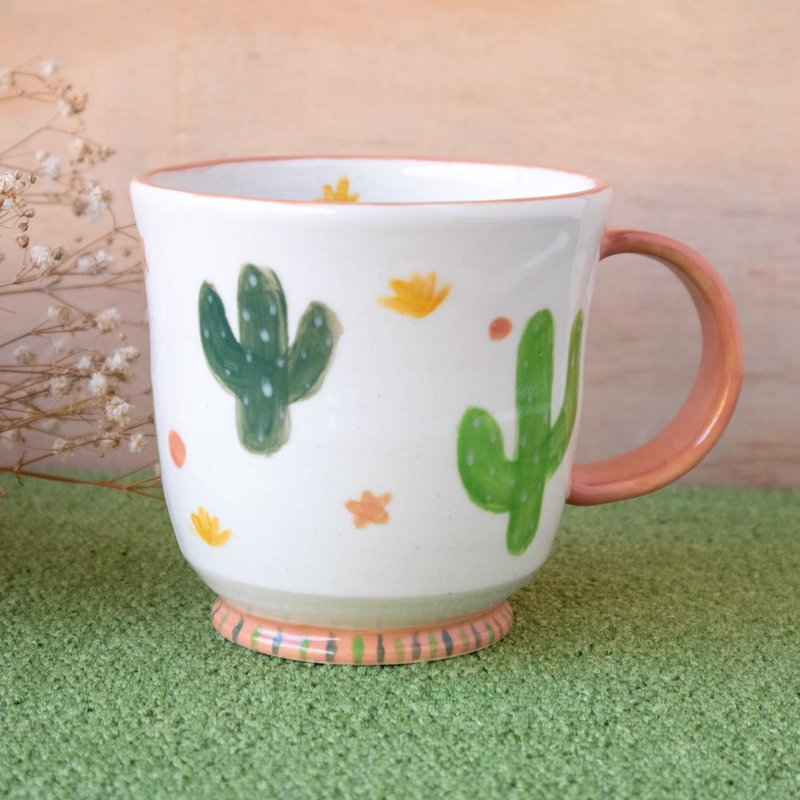 cactus with stars - แก้วมัค/แก้วกาแฟ - ดินเผา สีแดง