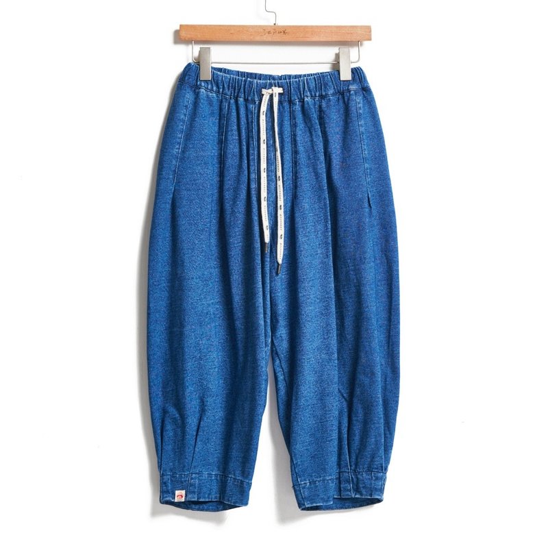 Edo Katsu Japanese indigo series sashimi embroidery printed denim bloomers - women's style (Stone washed blue) - Women's Pants - Cotton & Hemp Blue