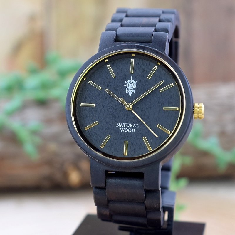 EINBAND Dank Ebony & Gold 40mm Wooden Watch - ペアウォッチ - 木製 ブラウン