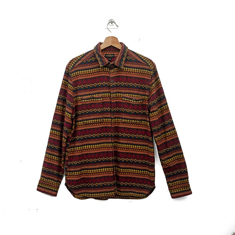 CPO PROVISIONS ethnic totem long-sleeved shirt vintage second-hand - เสื้อเชิ้ตผู้ชาย - ผ้าฝ้าย/ผ้าลินิน สีส้ม