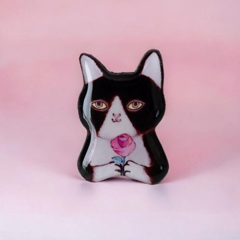 Rose and Hachiware Cat Brooch - Brooches - Plastic 