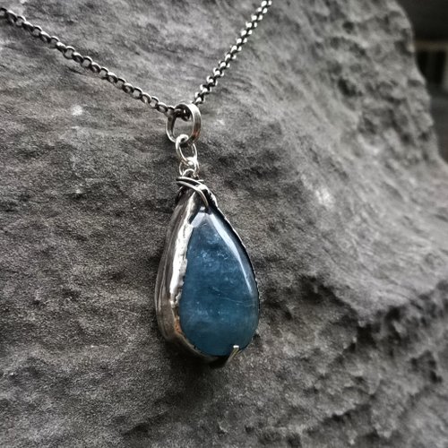 水滴型のシーブルーシルバーペンダント - ショップ kaichen8888