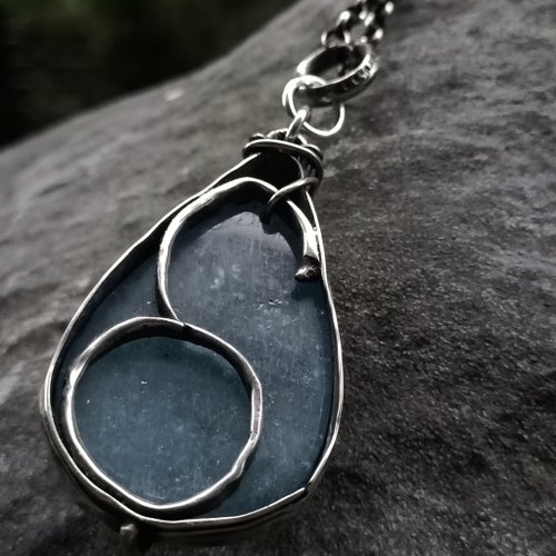 水滴型のシーブルーシルバーペンダント - ショップ kaichen8888