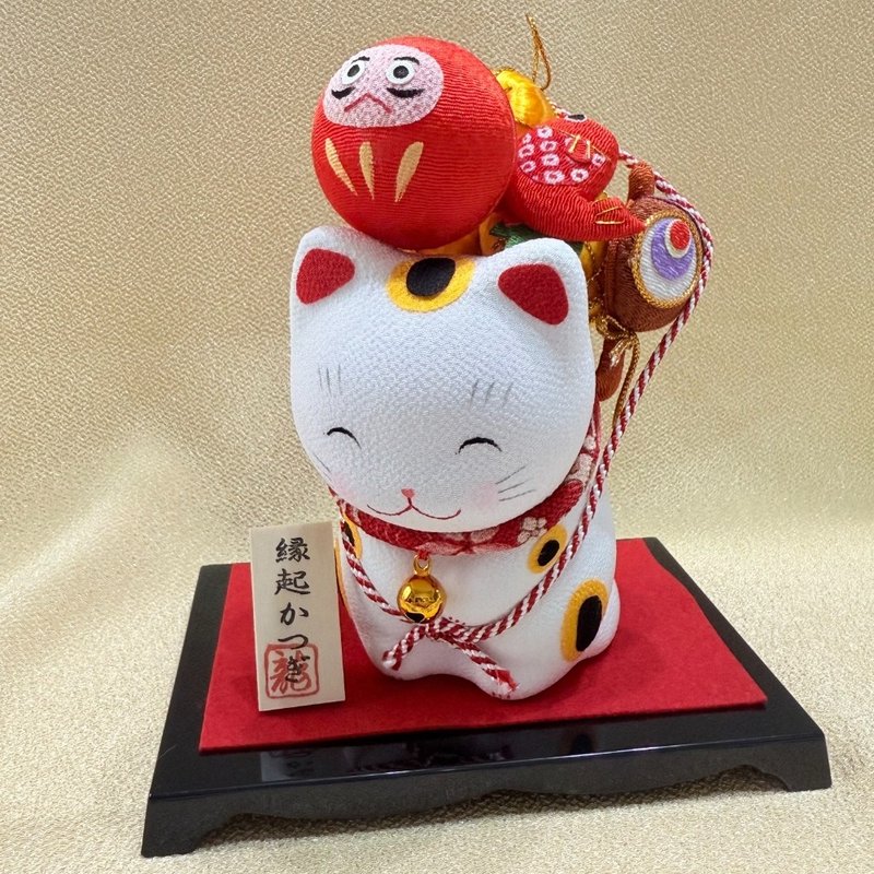 京都縮緬手作擺飾－好運連連招財貓 - 擺飾/家飾品 - 陶 