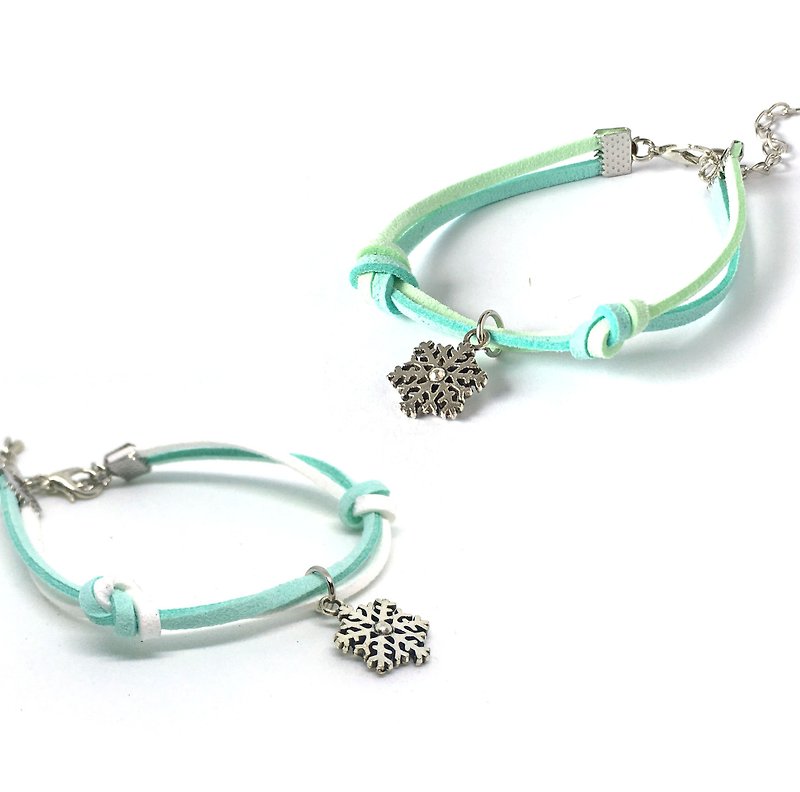 Snowflake Handmade Bracelet-2 Girlfriend Sisters Bracelet Optional Combination Discount (Champagne Blue) - สร้อยข้อมือ - วัสดุอื่นๆ ขาว
