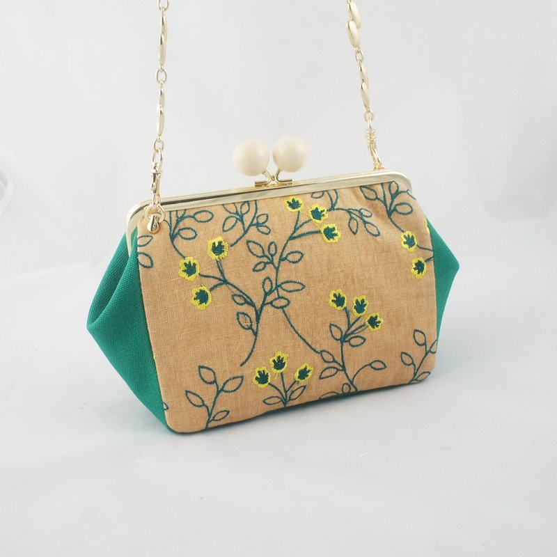 【刺繡系列】Mimosa - 側背包/斜背包 - 棉．麻 綠色