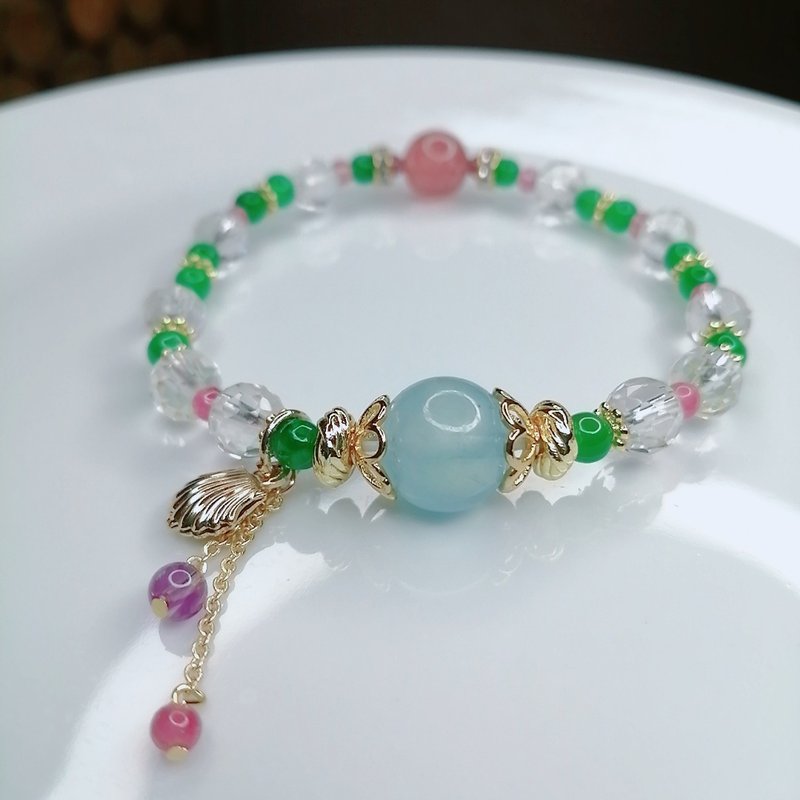 金銀財寶Jinyincaibao 淨化-能量 海藍寶白水晶手串 - 手鍊/手環 - 寶石 