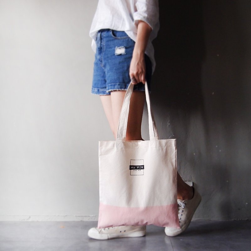 Classic LOGO satin dyed pink short strap canvas bag - Messenger Bags & Sling Bags - Cotton & Hemp Pink