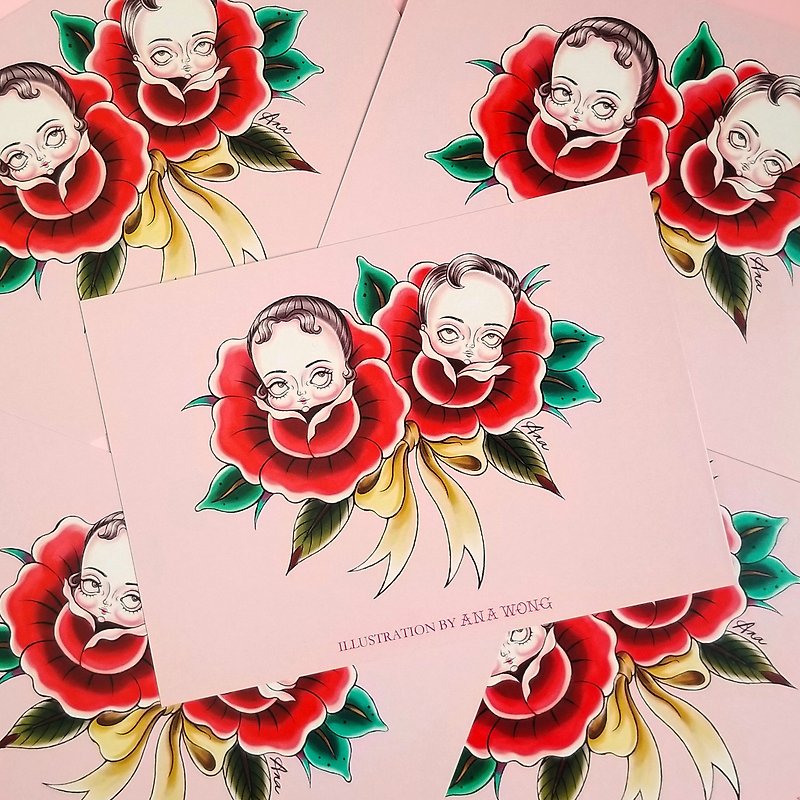 Rose couple illustration postcard - Cards & Postcards - Paper Multicolor