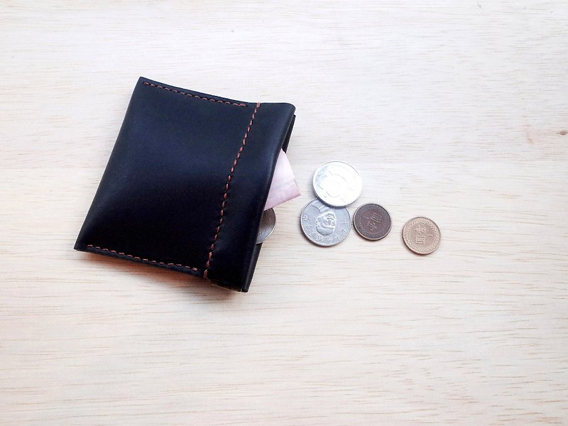 Leather Coin Purse (3 colors/engraving service) - กระเป๋าใส่เหรียญ - หนังแท้ สีดำ