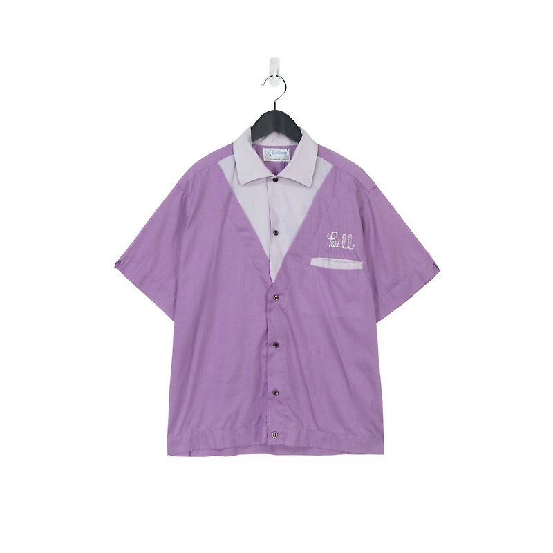 A‧PRANK :DOLLY :: 復古著60s Hilton粉紫繡字保齡球襯衫T805083 - 女襯衫 - 棉．麻 紫色