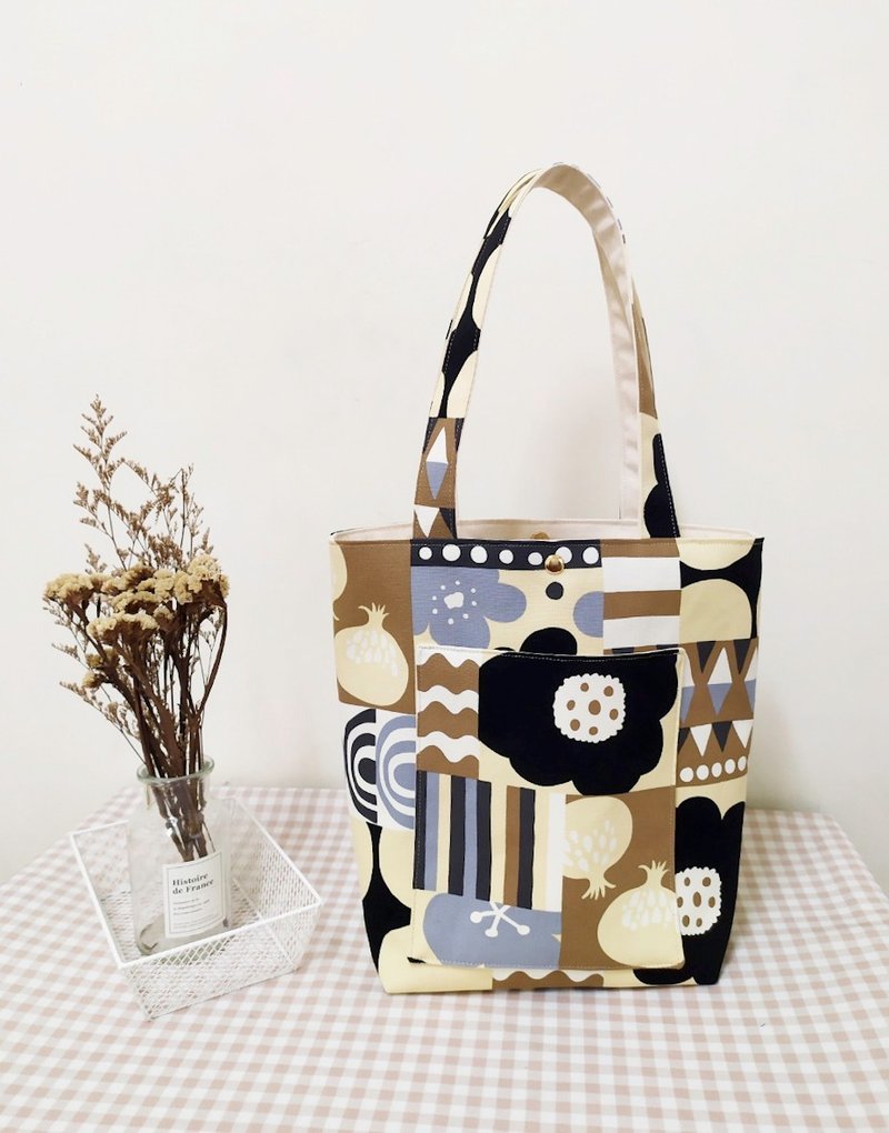 Xiaoman Series/Mother-and-Flow Shoulder Bag/Tote Bag/Nordic Print Style/Pre-Order in Progress/Limited Edition - Handbags & Totes - Cotton & Hemp Khaki