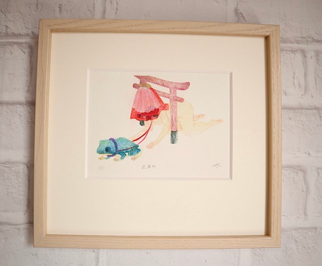 黒コンテ デッサン 原画 ポストカードサイズ 額縁 絵画