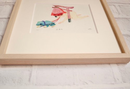額縁付き版画 額付き】 木版画 ハガキサイズ 途案内 - ショップ Chie kuroda