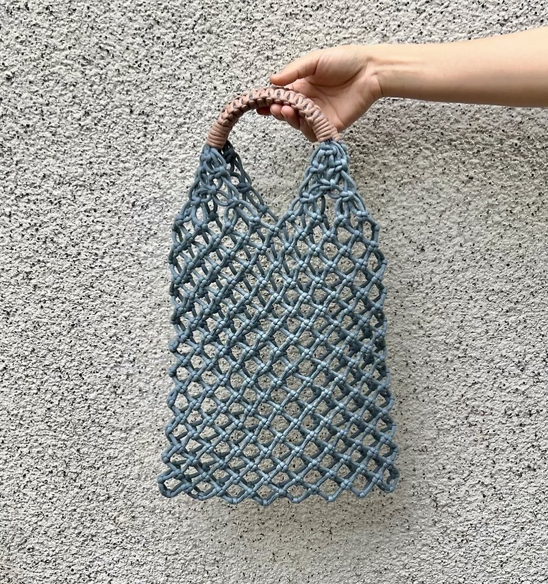 棉．麻 手袋/手提袋 藍色 - 編織網袋