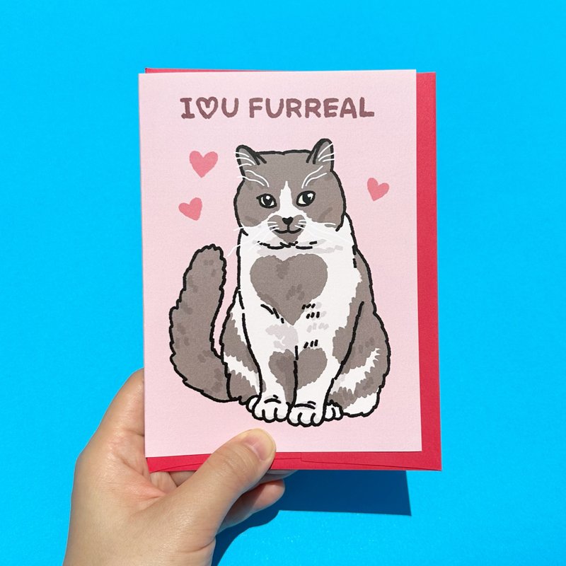 Greeting Card - I Love You Furreal cute anniversary love cat meme greeting card - 卡片/明信片 - 紙 