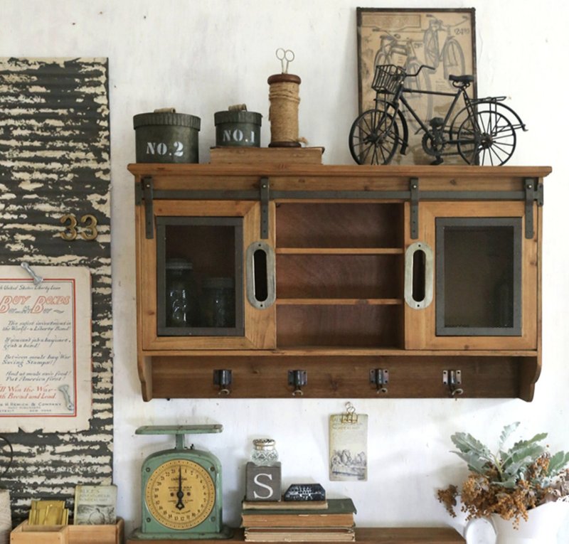 Barn door wall cabinet American country retro wall hanging rack slide rail sliding door wall storage - Storage - Wood 