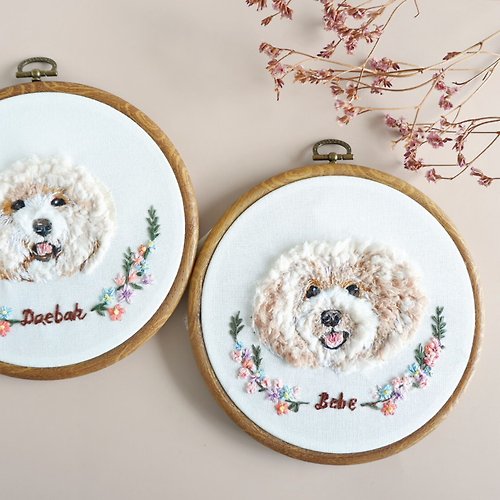 Purrcraft Pet portrait hand embroidery wall decor, Pet memorial gift for cat or dog lover