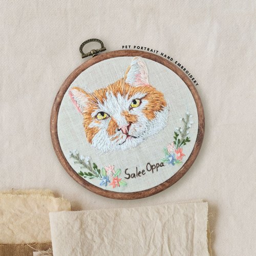 Costume cat drawing Embroidery frame Handmade pet portrait Customized hot wall art decor Personalized cat memorial Gift for dog lover wallart