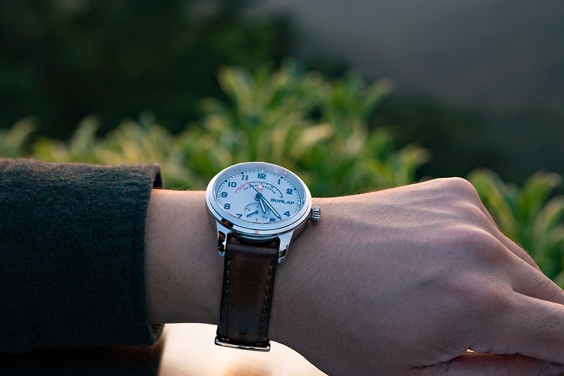 黄麻布時計香港ブランドパワーリザーブパワーリザーブ時計グレーエナメル表面 - 腕時計 ユニセックス - ステンレススチール グレー