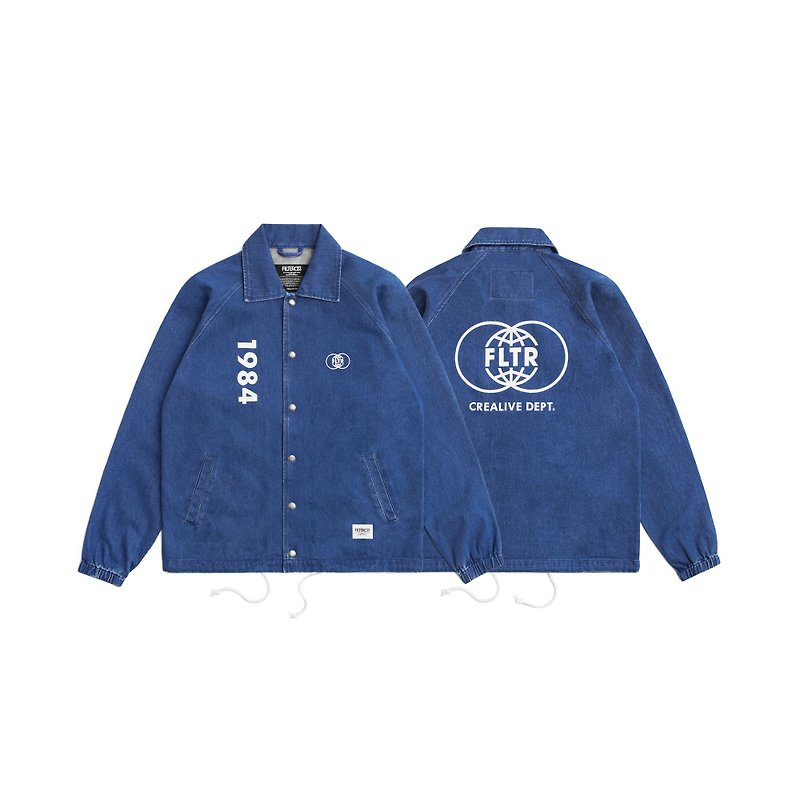 Filter017 FLTR 90s Worldwide Logo Denim Coach Jacket - Men's Coats & Jackets - Cotton & Hemp 