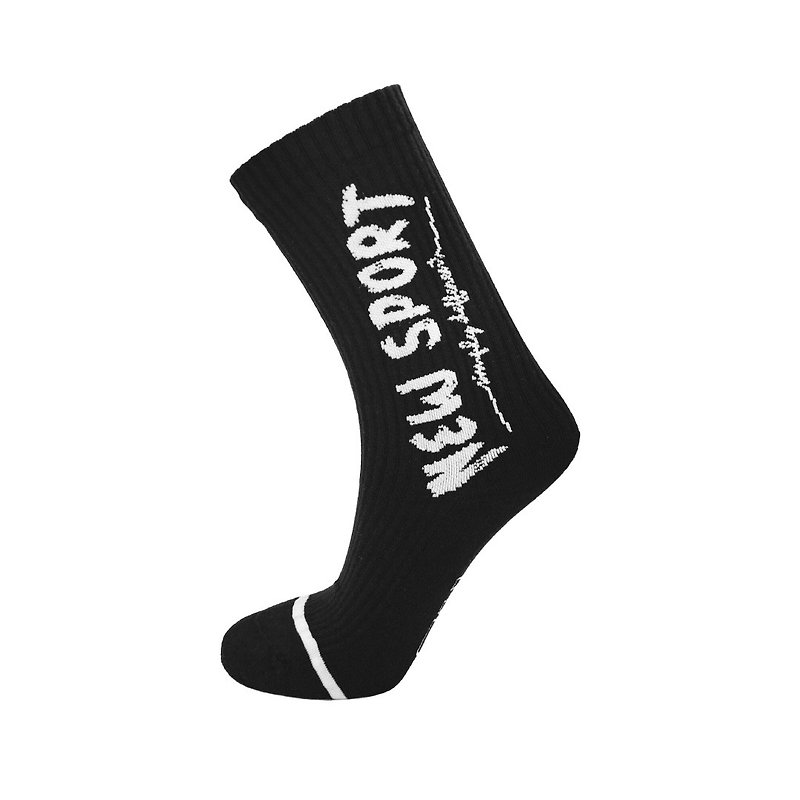 new sport cursive LOGO [black] side LOGO graffiti cursive sports stockings (S/M/L) - ถุงเท้า - ผ้าฝ้าย/ผ้าลินิน สีดำ
