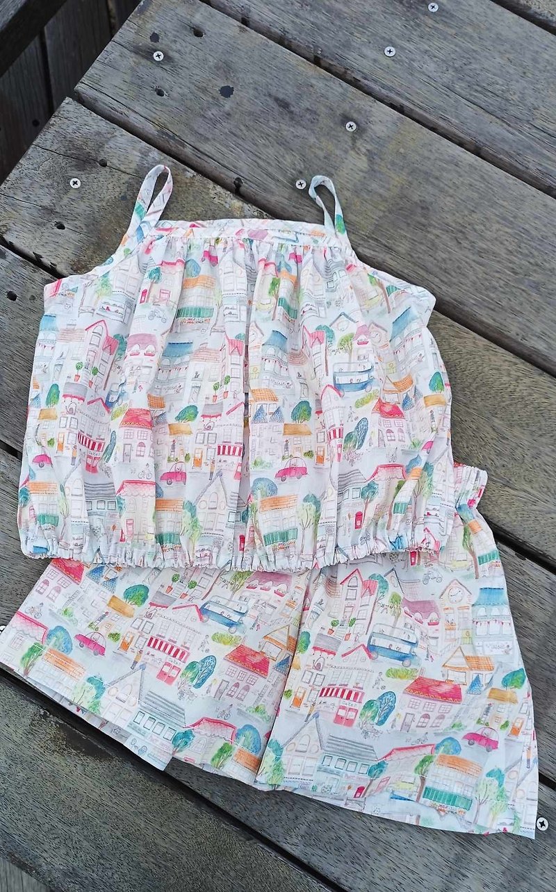 Girls' small sling suit/kindergarten suit/handmade children's clothing - Tops & T-Shirts - Cotton & Hemp 