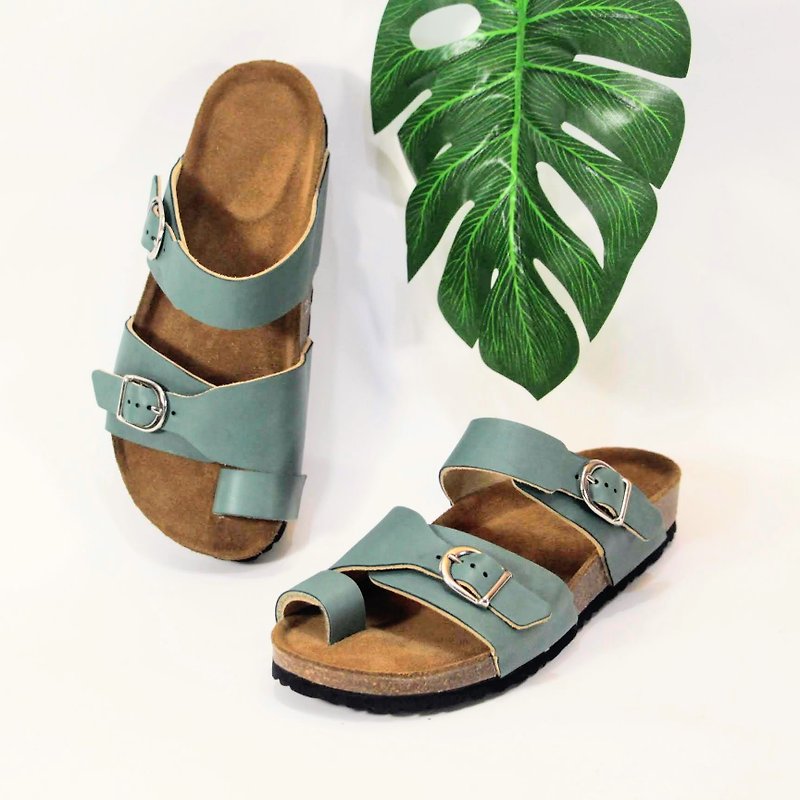 A pair of hallux valgus corrective arch shoes + orthotic device//Grass Green - Sandals - Genuine Leather Green