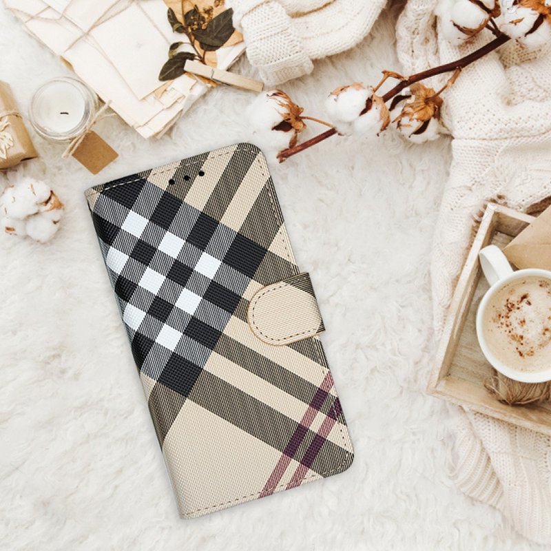 Samsung S23 / S24 full series (premium version) British plaid mobile phone leather case-beige - เคส/ซองมือถือ - หนังเทียม สีกากี