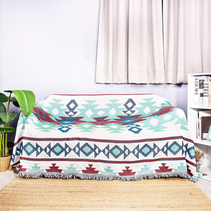 Ethnic style camping home double knitted blanket sofa blanket fish pond Melalen 150×210cm - ชุดเดินป่า - ผ้าฝ้าย/ผ้าลินิน สีน้ำเงิน