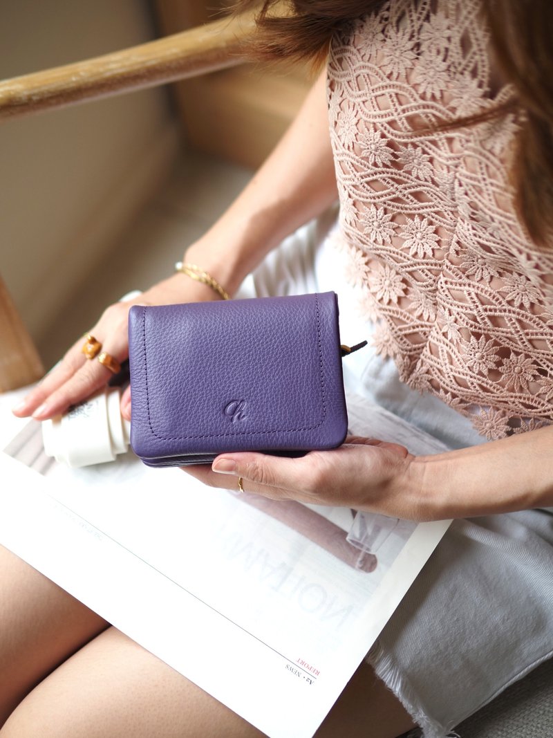 Souffle (Violet):  Short wallet, Leather wallet, folded wallet, Soft leather - กระเป๋าสตางค์ - หนังแท้ สีม่วง