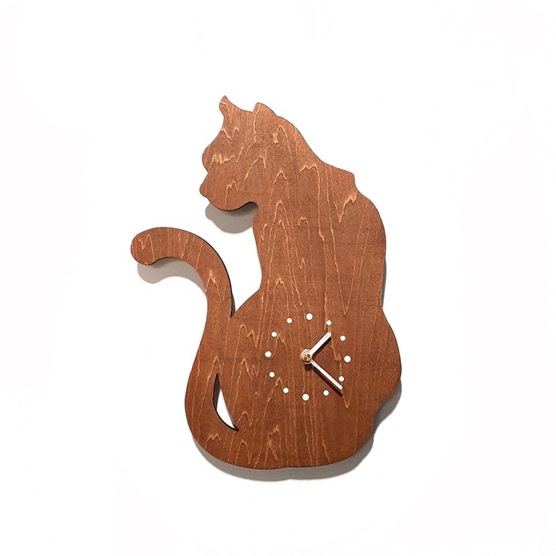 Handmade wooden creative clock Happy Zoo - Meow - นาฬิกา - ไม้ สีนำ้ตาล