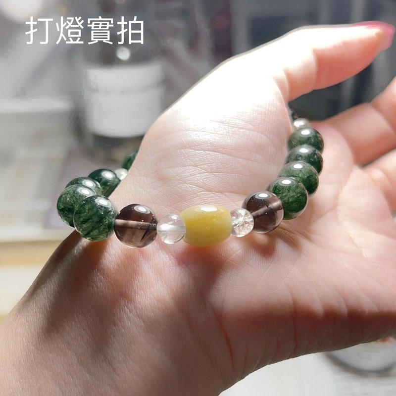 Green green hair multi-treasure bracelet to attract wealth and ward off evil spirits (exclusive model) Sirius meteorite jadeite Passepartout Dharma Sutra - Bracelets - Crystal 