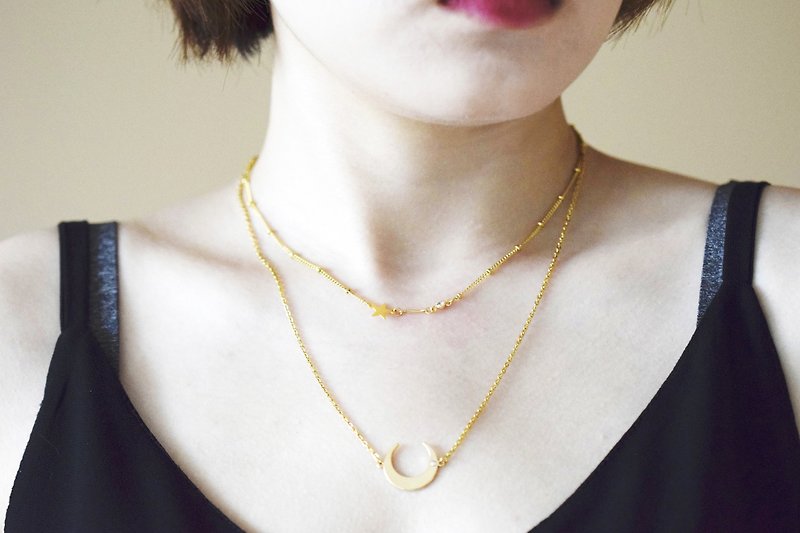 Moon & Astral Double Choker Stainless Steels Necklace - Necklaces - Stainless Steel Gold