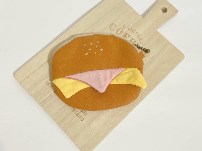 Ham and Cheese Change Bread - กระเป๋าใส่เหรียญ - ผ้าฝ้าย/ผ้าลินิน สีส้ม